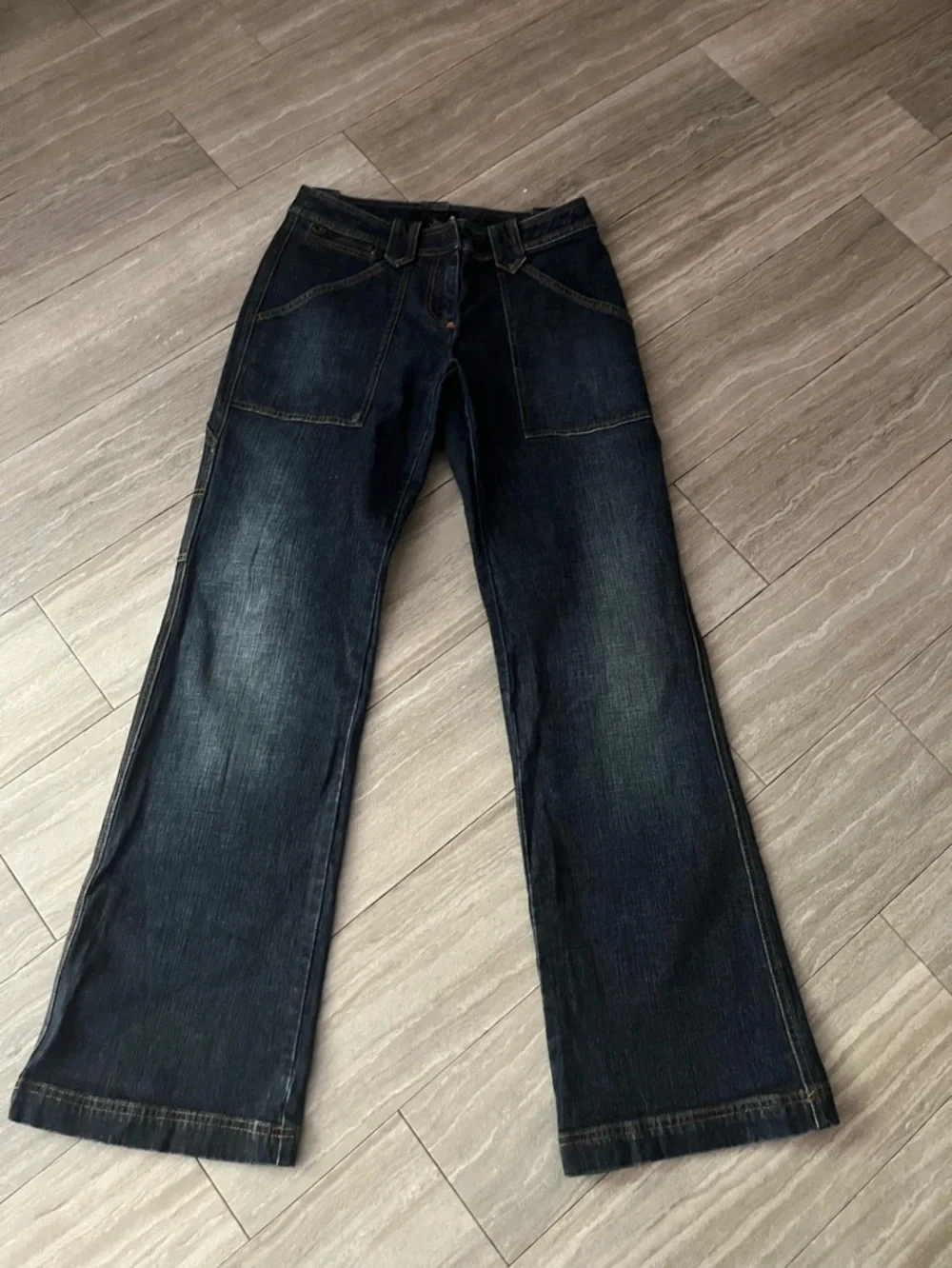 The Limited Women’s Cargo Jeans Size 2 Utility Pants Zipper Dark Blue Denim Y2K